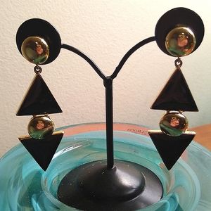 Vintage Black Enameled and Gold Earrings